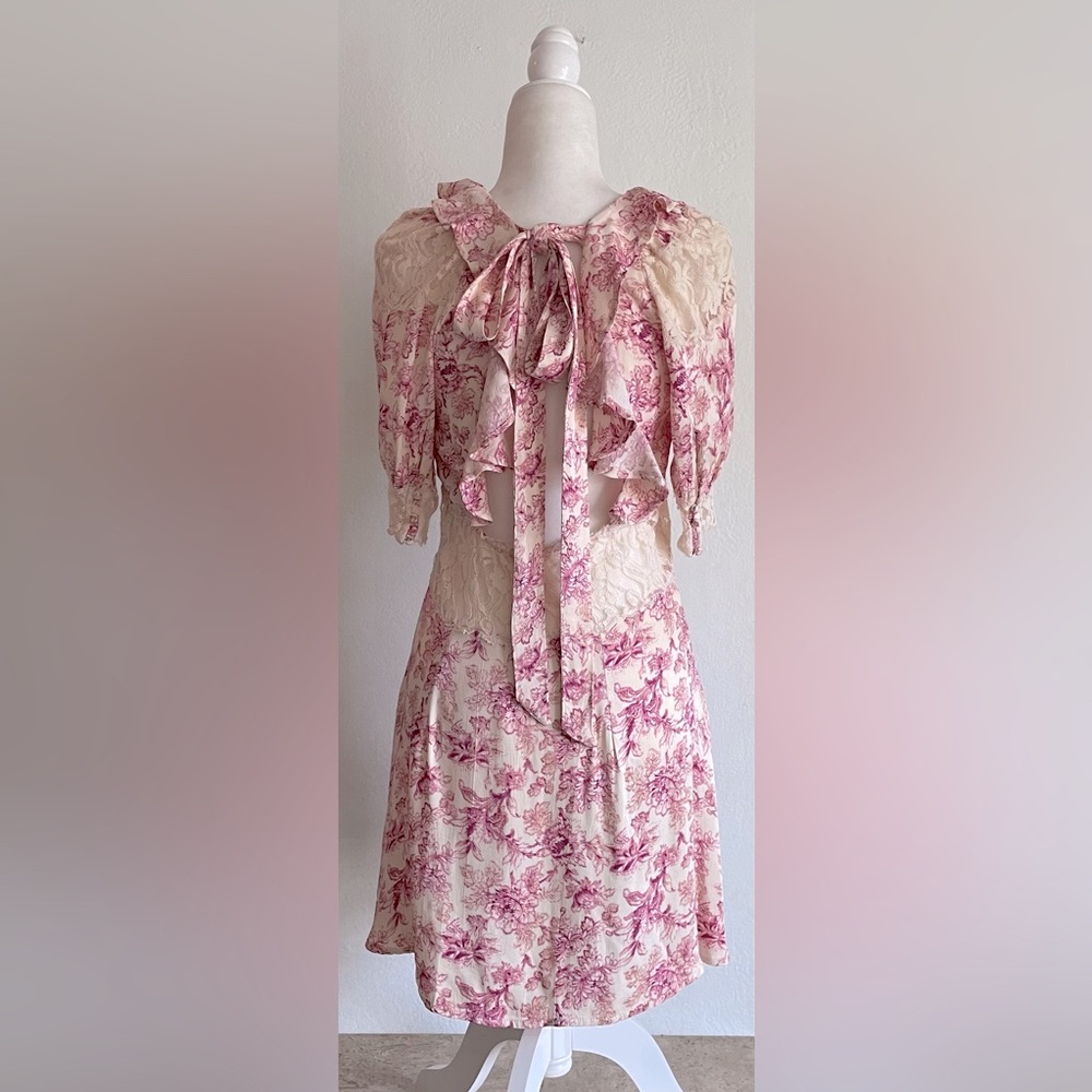 FREE PEOPLE Lucie Mini in Pink Combo Tie Back Dress w/ Lace - Picture 2 of 11